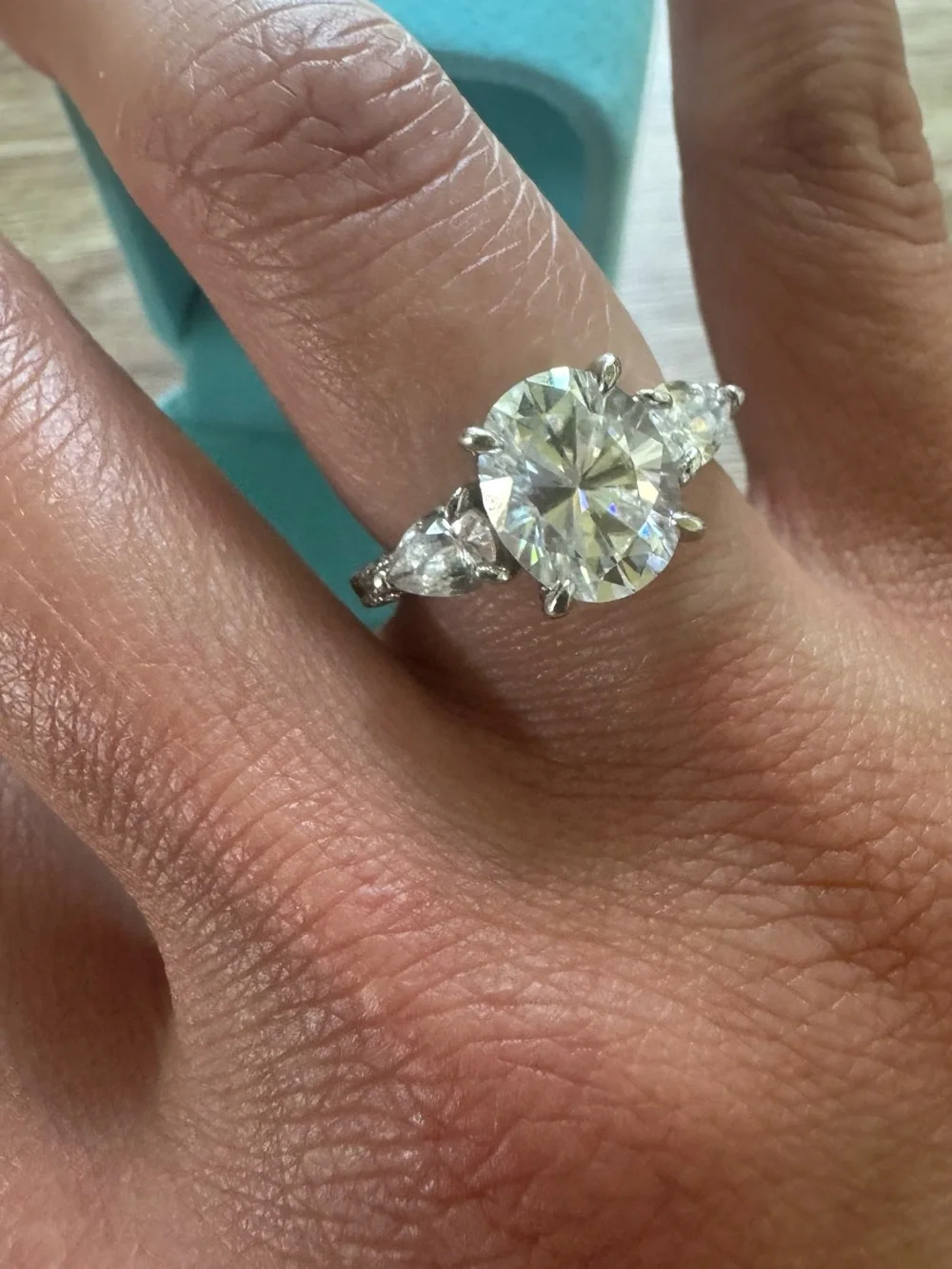 Moissanite 3ct 18K gold Sterling Oval-Cut size 6 Ring Pear Side Stones Pave band